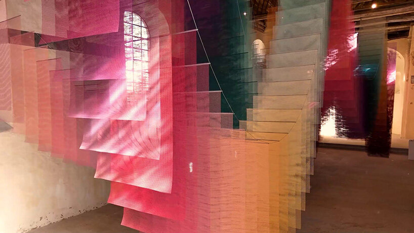 451 sheets of mesh compose floating chromatic field by tomislav topić inside french chapel