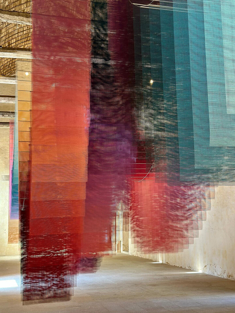 451 sheets of mesh compose floating chromatic field by tomislav topić inside french chapel