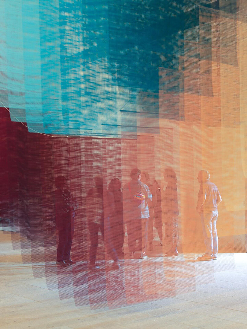 451 sheets of mesh compose floating chromatic field by tomislav topić inside french chapel