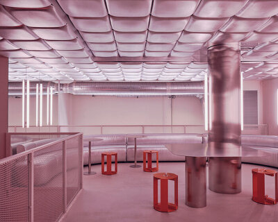 barcelona pasta restaurant 'relleno' opens with puffed, metallic interiors by isern serra