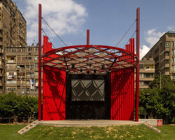 bright-red outdoor theater restores community use to cairo park amid loss of green spaces