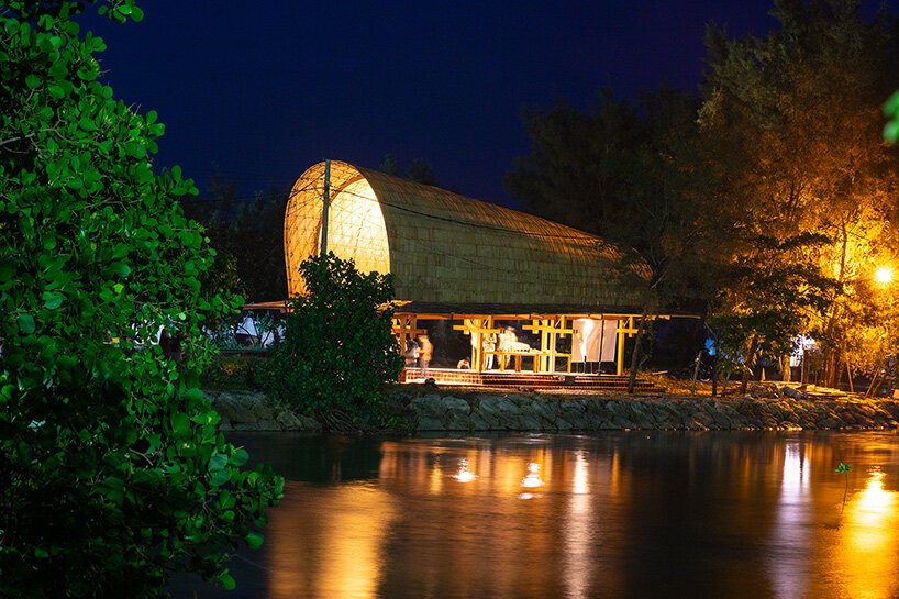 carbon-negative bamboo pavilion by cave urban gives new life to disused car park in bali