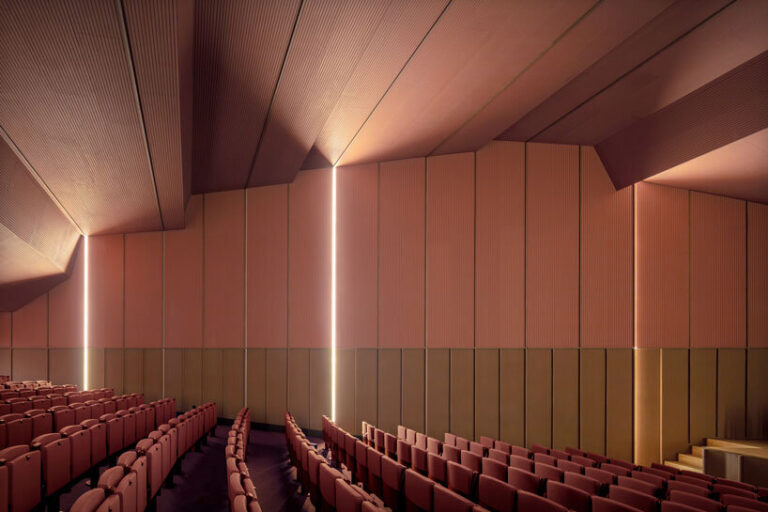 bright pink interior revitalizes sax adaptive acoustic music hall in spain