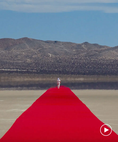 one-kilometer red line land art installation by gregory orekhov spans across california desert