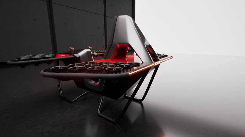 the vehicle uses multiple electric jets instead of propellers