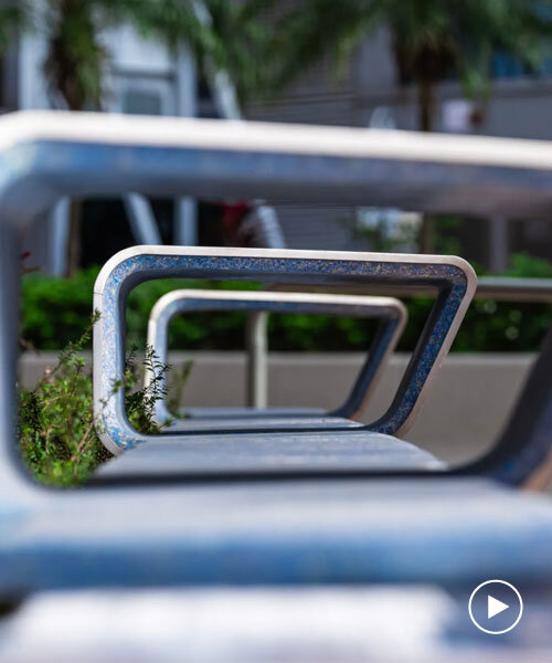 helical urban furniture made from upcycled surgical masks runs along hong kong’s lost coast