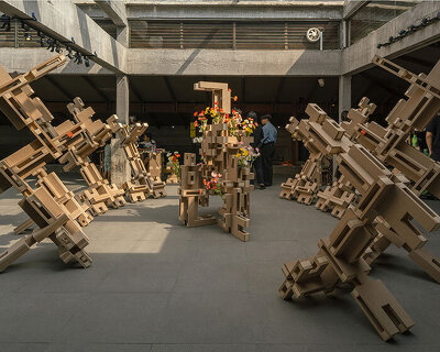 HXL tool-less modular system reconfigures from exhibition sculpture into adaptable furniture