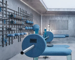 denim wraps workout equipment within sutura sculptural gym in mexico