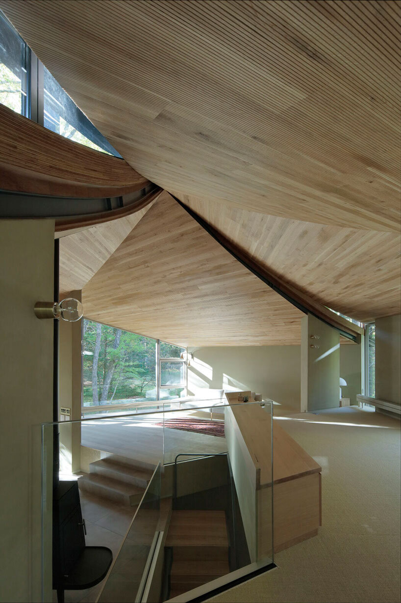 hexagonal wooden canopy crowns villa within moss garden in japan