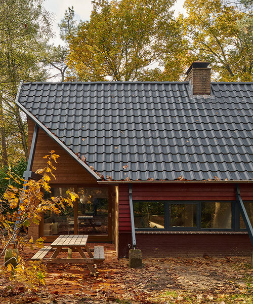 diagonally cut A-frame roof revives dutch holiday home by kumiki