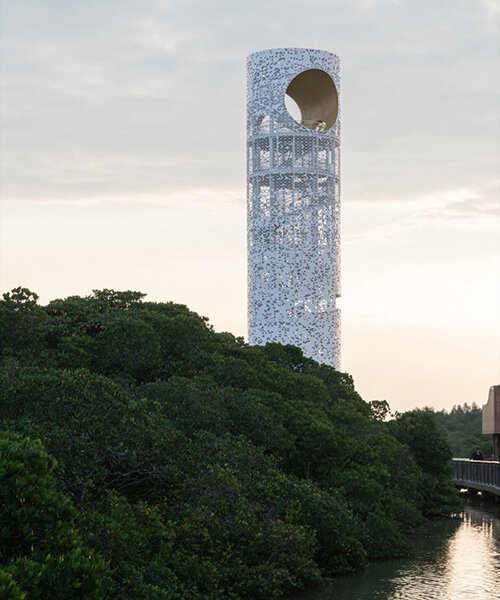 SCUT punctuates vast mangrove forest in china with perforated lunar tower