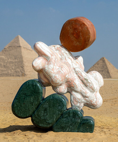 monumental sculptures in marble, onyx, travertine and quartzite emerge at the giza pyramids