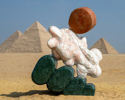 monumental sculptures in marble, onyx, travertine and quartzite emerge at the giza pyramids