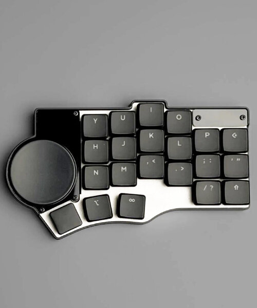 portable split keyboard with flat circular ‘mouse’ lets travelers type anywhere they go