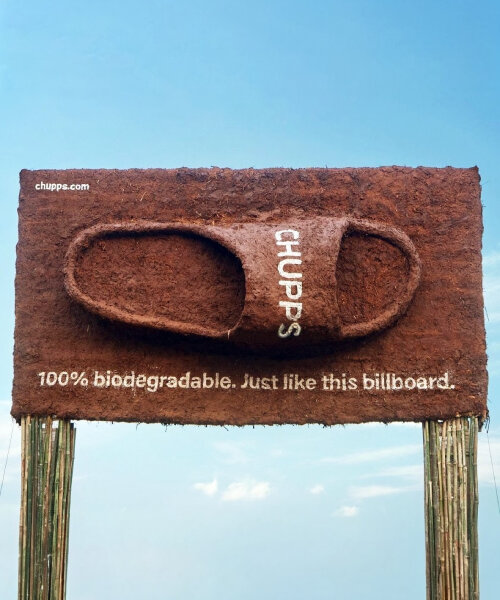 sandal-shaped biodegradable billboard is designed to disappear and dissolve in the rain