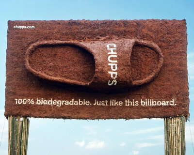 sandal-shaped biodegradable billboard is designed to disappear and dissolve in the rain