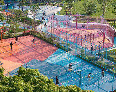 rippling fabric inspired this vibrant sports park by chinese design studio SoBA