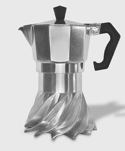 turbo moka's helical spiral design reinvents the iconic coffee pot for energy efficiency