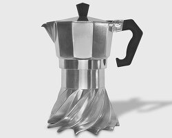 turbo moka's helical spiral design reinvents the iconic coffee pot for energy efficiency