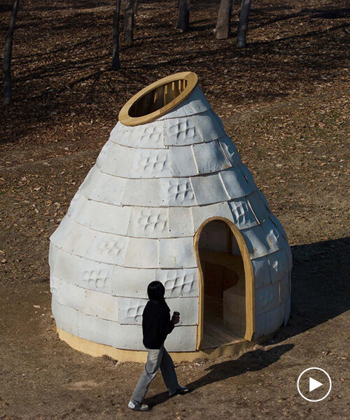 yong ju lee grows bio-integrated pavilion from mycelium using robotic 3D printing in seoul