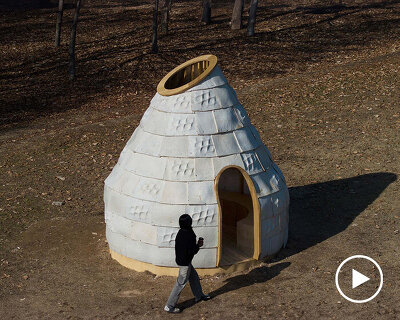 yong ju lee grows bio-integrated pavilion from mycelium using robotic 3D printing in seoul