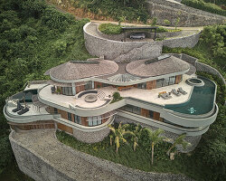 alexis dornier traces circles and tangents to shape steep hillside house in indonesia