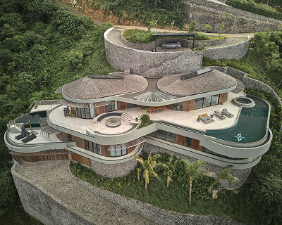 alexis dornier traces circles and tangents to shape steep hillside house in indonesia