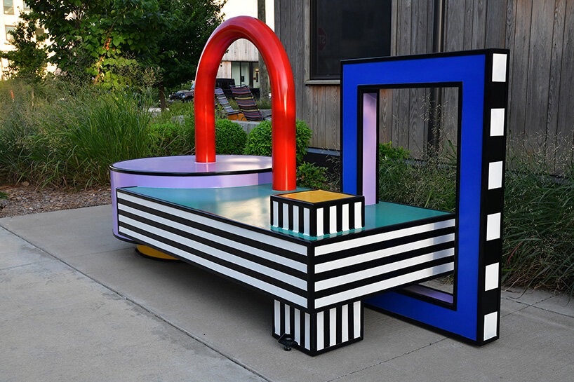 camille walala scatters sculptural benches animated by color and pattern in arkansas