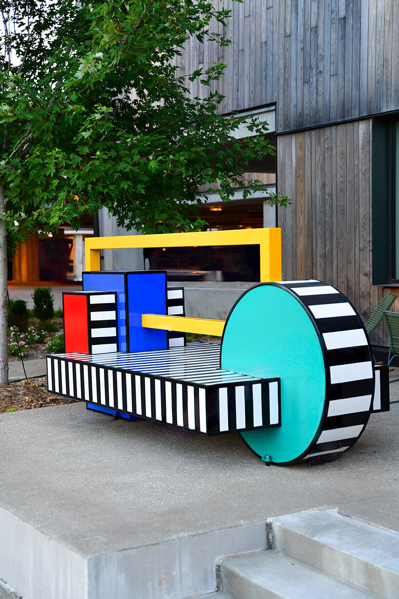 camille walala scatters sculptural benches animated by color and pattern in arkansas