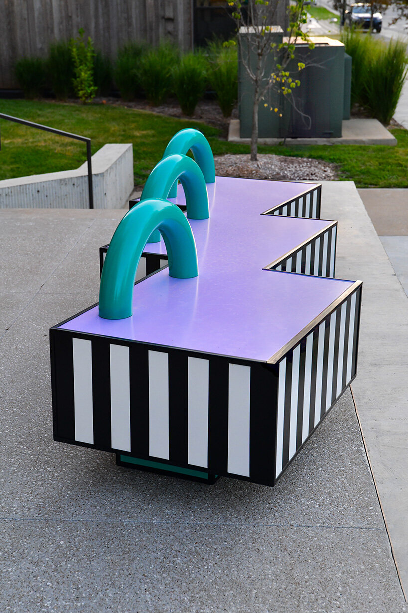 camille walala scatters sculptural benches animated by color and pattern in arkansas