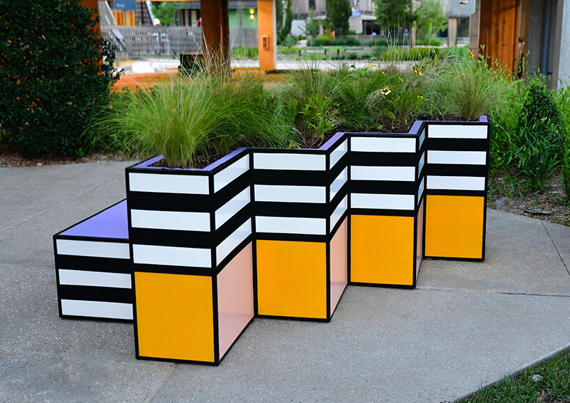 camille walala scatters sculptural benches animated by color and pattern in arkansas