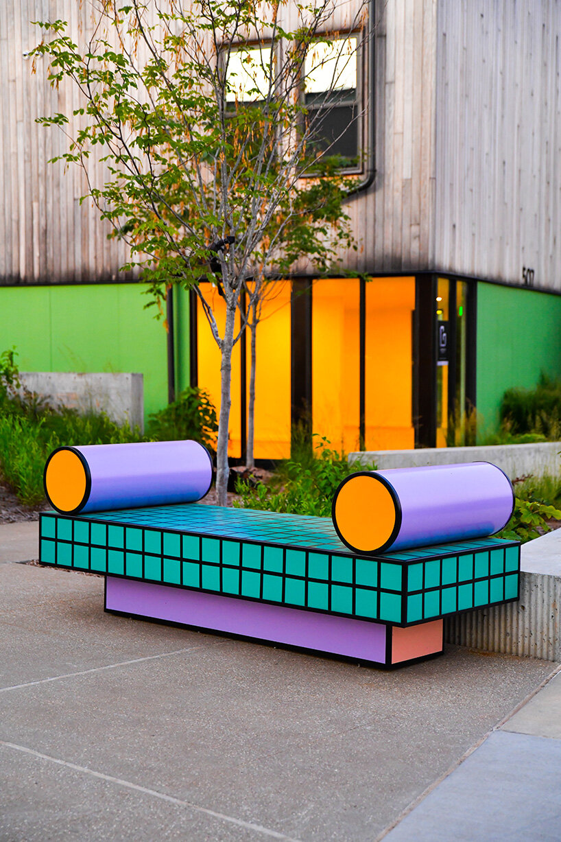 camille walala scatters sculptural benches animated by color and pattern in arkansas