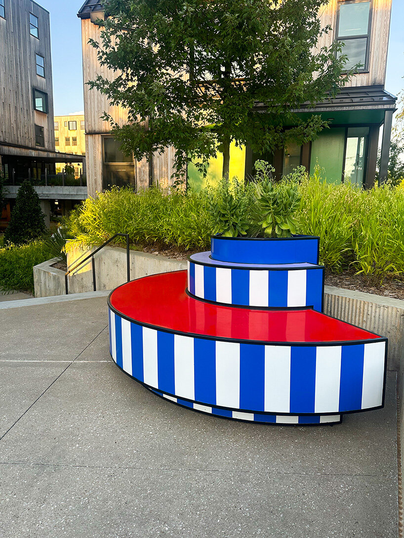 camille walala scatters sculptural benches animated by color and pattern in arkansas