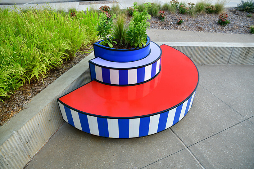 camille walala scatters sculptural benches animated by color and pattern in arkansas