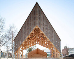 crystalline timber canopy inspired by snow fractals becomes a gathering space in finland