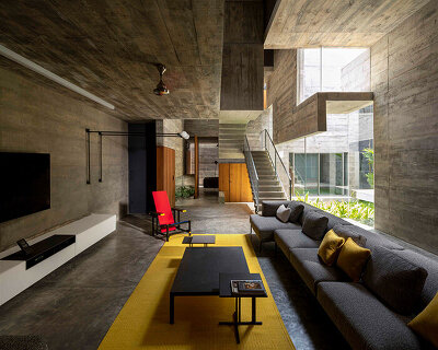 matharoo associates builds 'cut bend fold play house' from folded concrete planes in india