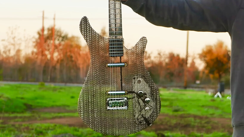 the body structure gives a visual effect where the viewer can see through the guitar from the right angle