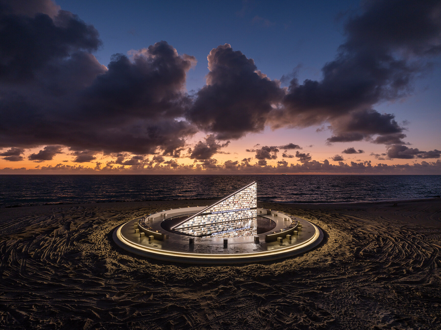 es-devlin-triangular-bookshelf-mirrored-pool-miami-art-week-faena-designboom-large01