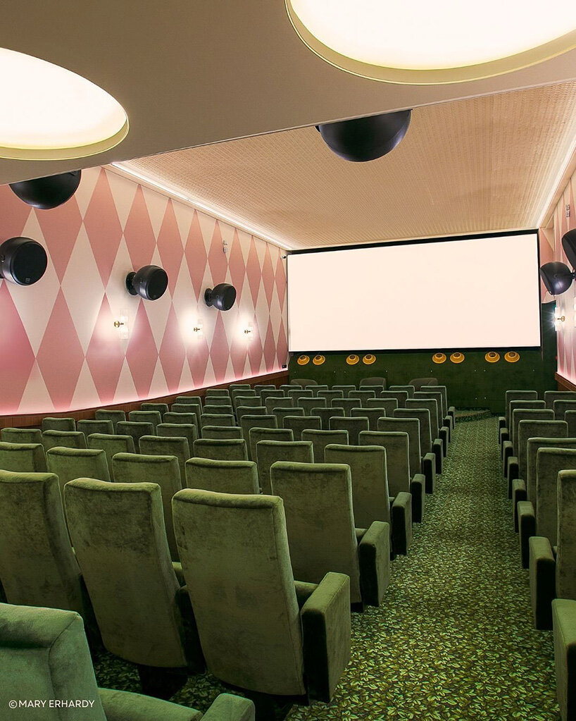 historic parisian cinema is reborn in wes anderson-like pastel hues and velvet touches
