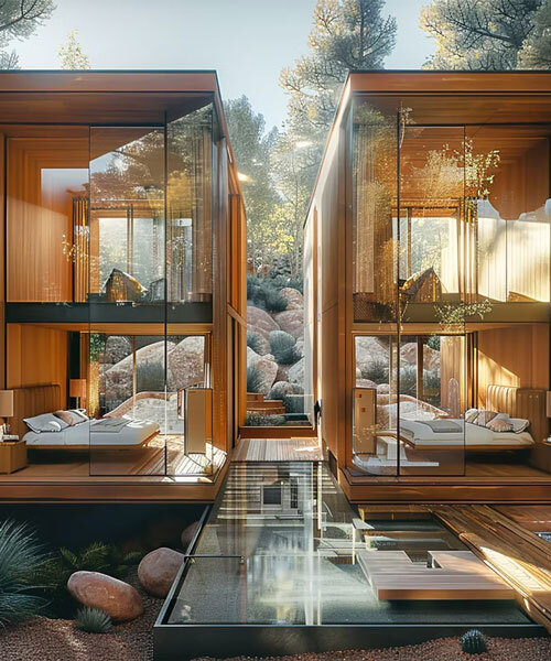 recycled wood clads wellness retreat’s meditation pavilions in arizona