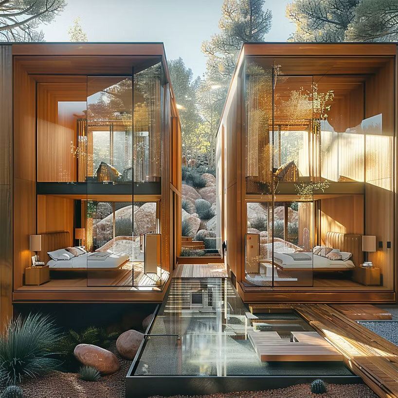 Pabellón de meditación en un retiro de salud de Arizona hecho de madera reciclada