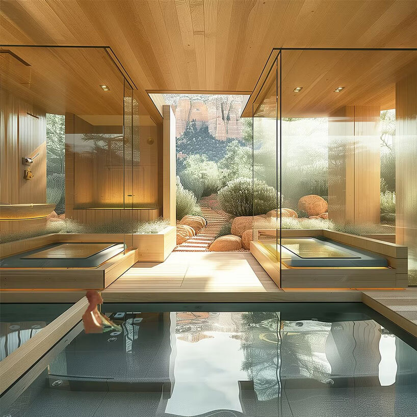 Pabellón de meditación en un retiro de salud de Arizona hecho de madera reciclada