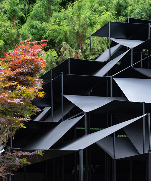 atelier deshaus tops laoyuting pavilion with fragmented modular roof in chinese wetlands
