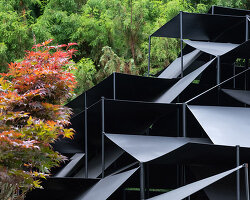 atelier deshaus tops laoyuting pavilion with fragmented modular roof in chinese wetlands