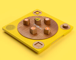 musical wooden cubes produce instrumental sounds when placed on smart vinyl-like board
