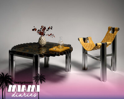 mycelium textiles and reclaimed wood anchor scenarii édition's debut at design miami 2025