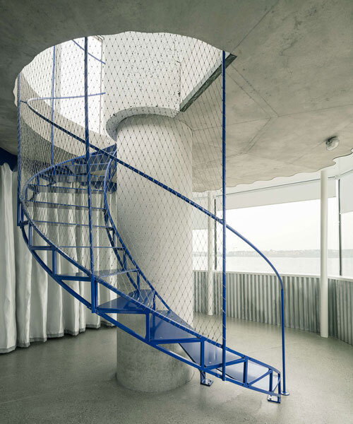 BUREAU highlights lake geneva lighthouse’s lattice geometry with blue accents