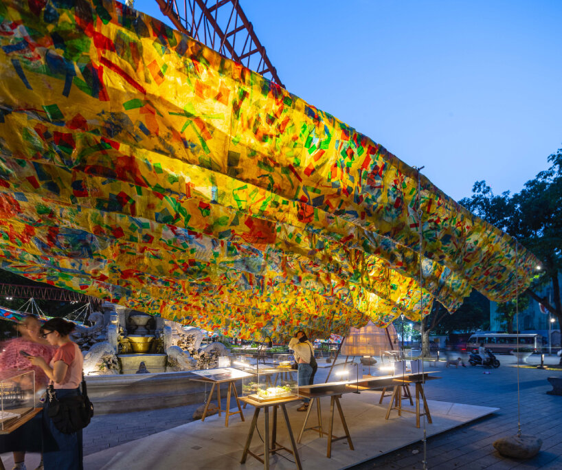 at night, the structure are illuminated by warm lighting