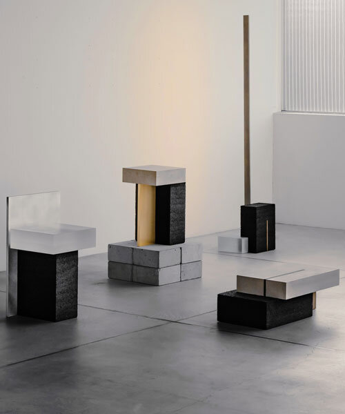 asphalt mediates between metal and stone blocks in so koizumi’s furniture collection