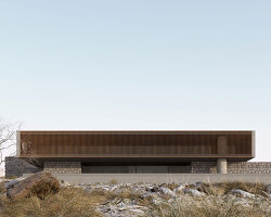 clad in timber, stone house by SHOVK perches over rocky oceanfront slope in portugal